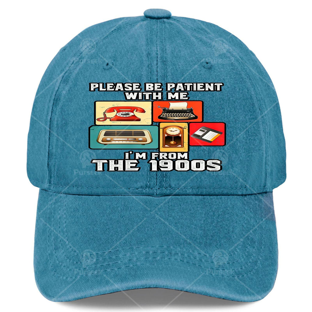 Retro Baseball Cap Suitable for Men & Women - Vintage 1900s Unisex Adjustable Pull-String Hat with Iconic "Please Bear with Me" Print, Machine Washable for Themed Parties, Casual Attire & Nostalgic Gifts