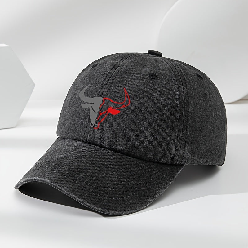 MAKEFGE Vintage Washed Bull Head Baseball Cap - Soft Top, Sweat Absorbent, Breathable, Hat for Outdoor Sports & Casual Wear, Casual Hat | Funky Fashion Accessory | Polyester Fiber Cap