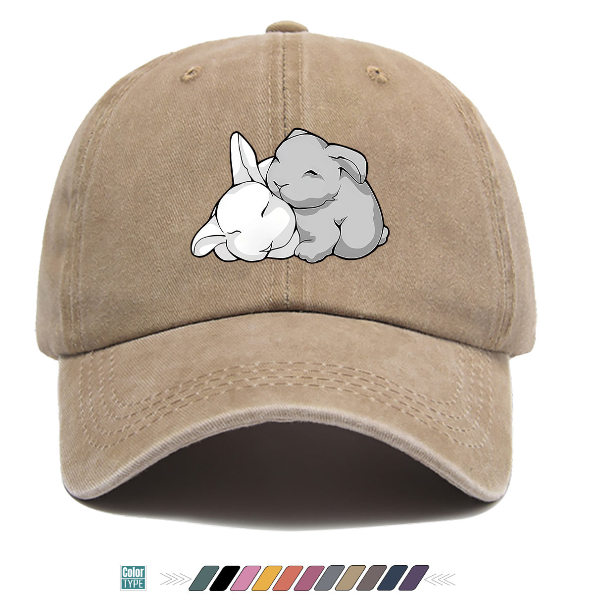 1pc Cuddling Cartoon Rabbits Print Baseball Cap, Soft and Adorable Animal Pattern Hat, Comfortable and Breathable Sun Hat, Stylish Simple  Hat, Unisex Adjustable Baseball Cap, Daily Casual Hat, Couple's Date Hat, Suitable for Daily Outings