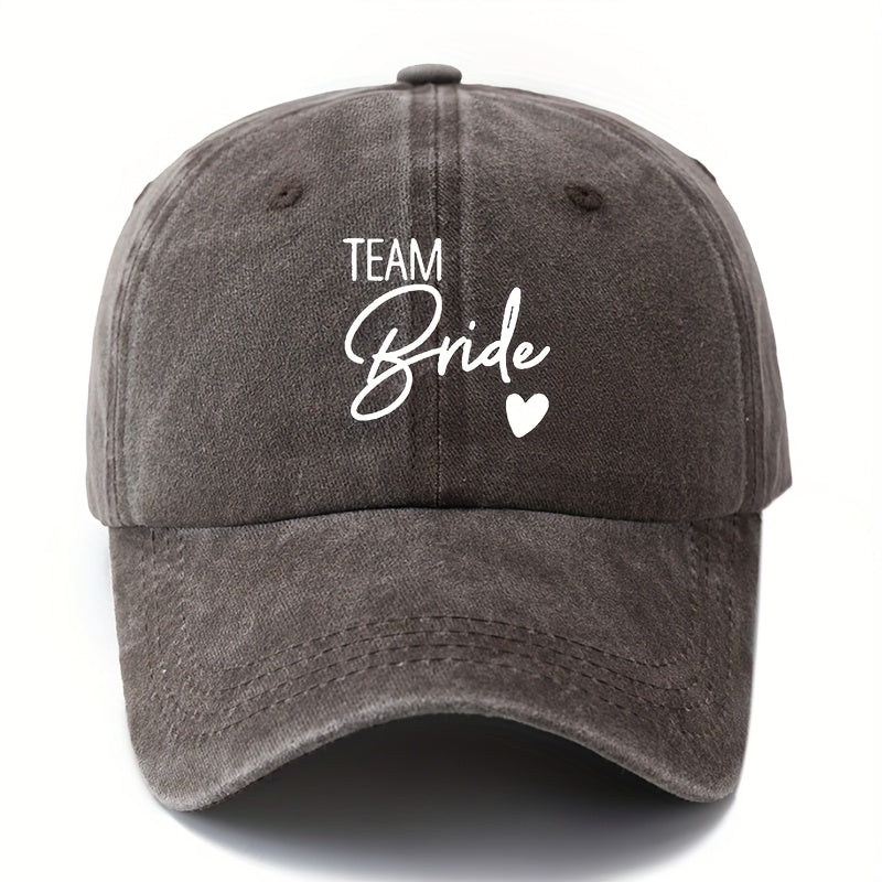 Unisex Printed Letter Washed Baseball Cap, TEAM Bride Curved Brim Hat, Lightweight Outdoor Bucket Hat for Camping And Travel Casual Style, Trucker Baseball Cap Suitable for Men And Women