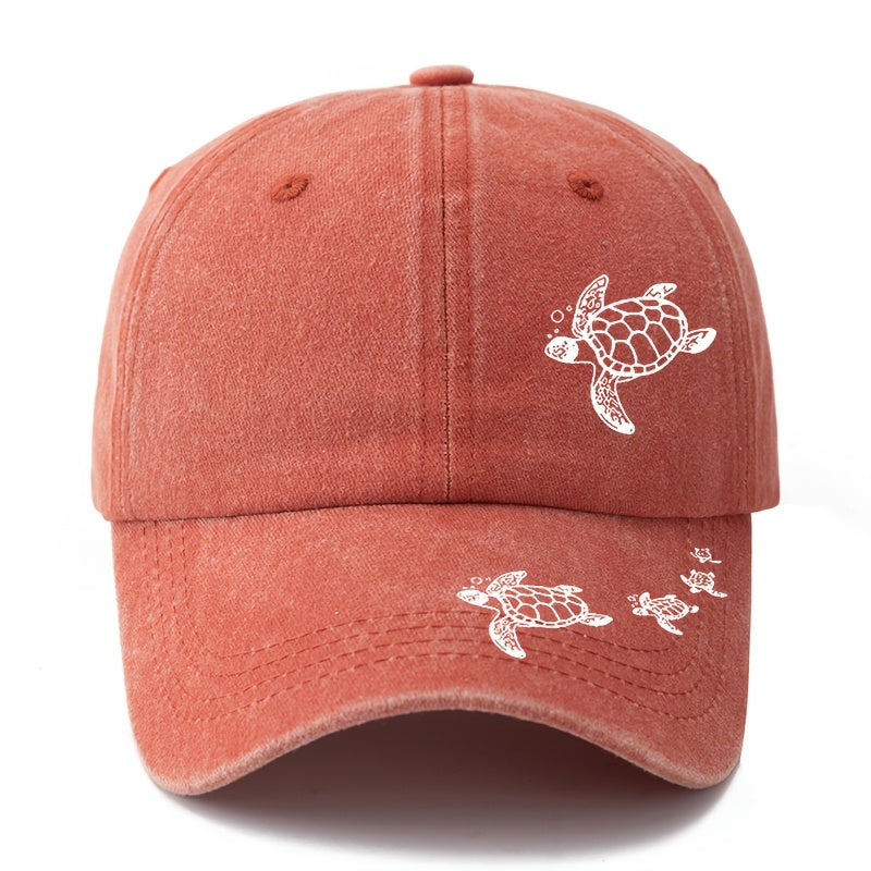 A Stylish Printed Baseball Cap Featuring a Dual Print Design of a Sea Turtle, Perfect for Both Men And Women. This Trendy Curved-Brim Hat Is Lightweight And Ideal for Outdoor Casual Wear And Hip-Hop Style