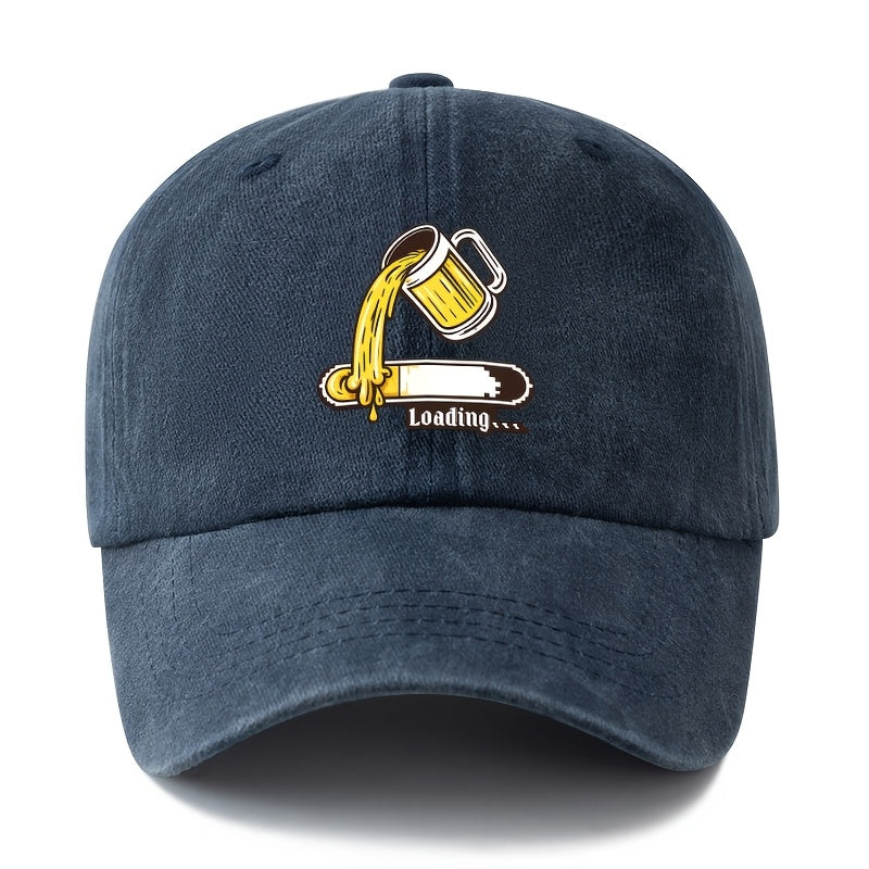 A Unisex Fashionable and Versatile Printed Beer Progress Bar Baseball Cap, Featuring a Classic Vintage Washed Lightweight Curved Brim. Suitable for Outdoor Vacations, Travel, Camping, and Other Casual Occasions. Also Ideal as a Hip-hop Hat