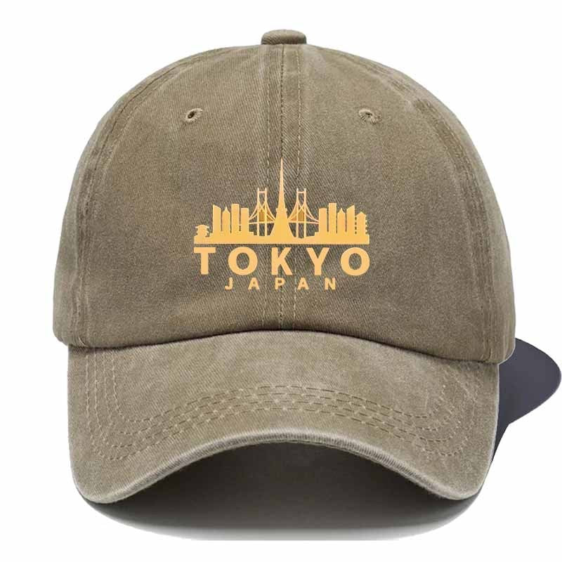 Unisex Washed Baseball Cap with Golden Tokyo Tower Icon - Machine Washable Suitable for Urban Adventures, Tokyo-Themed, Adjustable Pull-String Closure, Iconic Landmark for Men & Women, Casual Travel Accessory