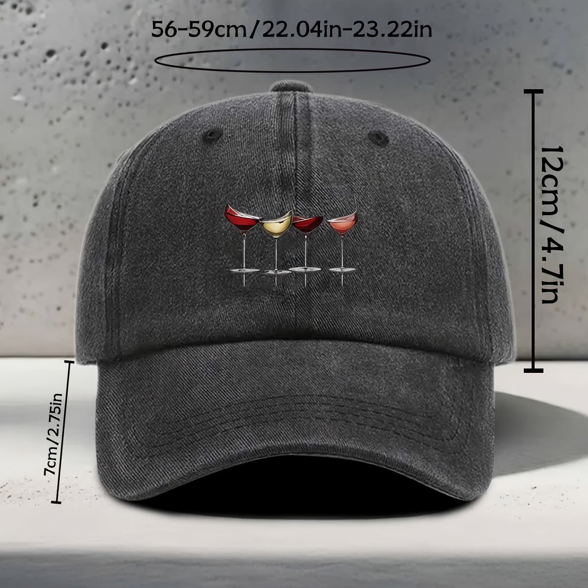 Men's & Women's Adjustable Snapback Baseball Cap with Wine-Themed Print - Washed Curved Brim Hat Suitable for Wine Tasting, Parties, Travel - Lightweight Textured Unisex Cap for Outdoor, Daily Wear, Wine Culture Enthusiasts