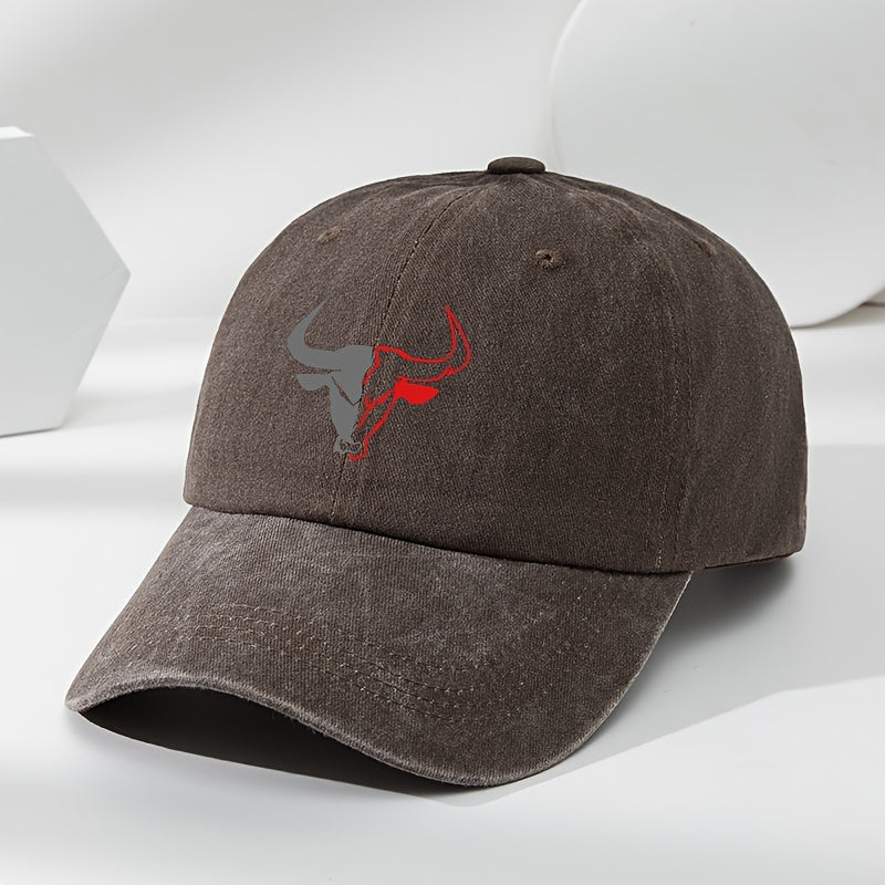 MAKEFGE Vintage Washed Bull Head Baseball Cap - Soft Top, Sweat Absorbent, Breathable, Hat for Outdoor Sports & Casual Wear, Casual Hat | Funky Fashion Accessory | Polyester Fiber Cap