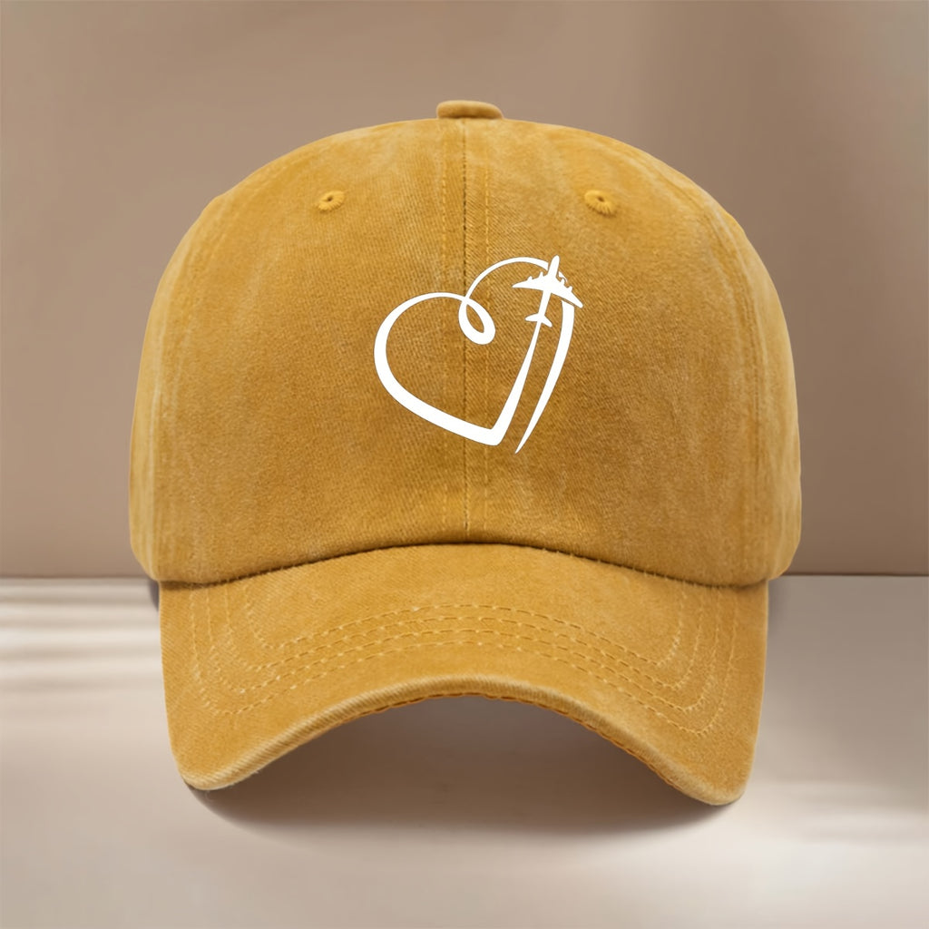 Airplane Line Heart Pattern Baseball Cap Comfortable Fashion Hip-Hop Hat Unisex Casual Hat for Parties, Camping, And Casual Outfits, Easy Curved Brim Cap, Lightweight Duckbill Cap, Individual All-Match Trendy Cool Six-Panel Cap, Versatile Style
