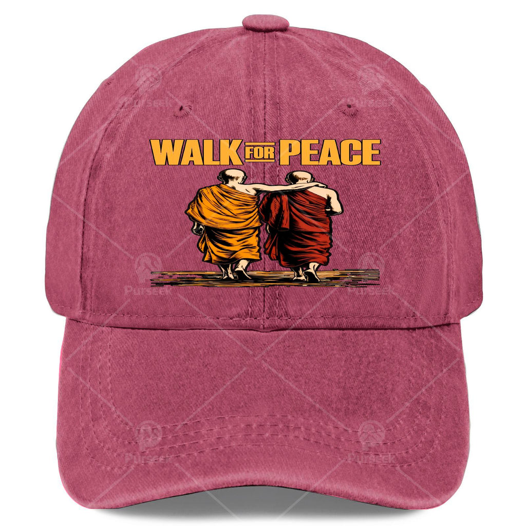 Unisex Vintage Washed Baseball Hat Featuring a Bold Quote about Walking for Peace with Monks