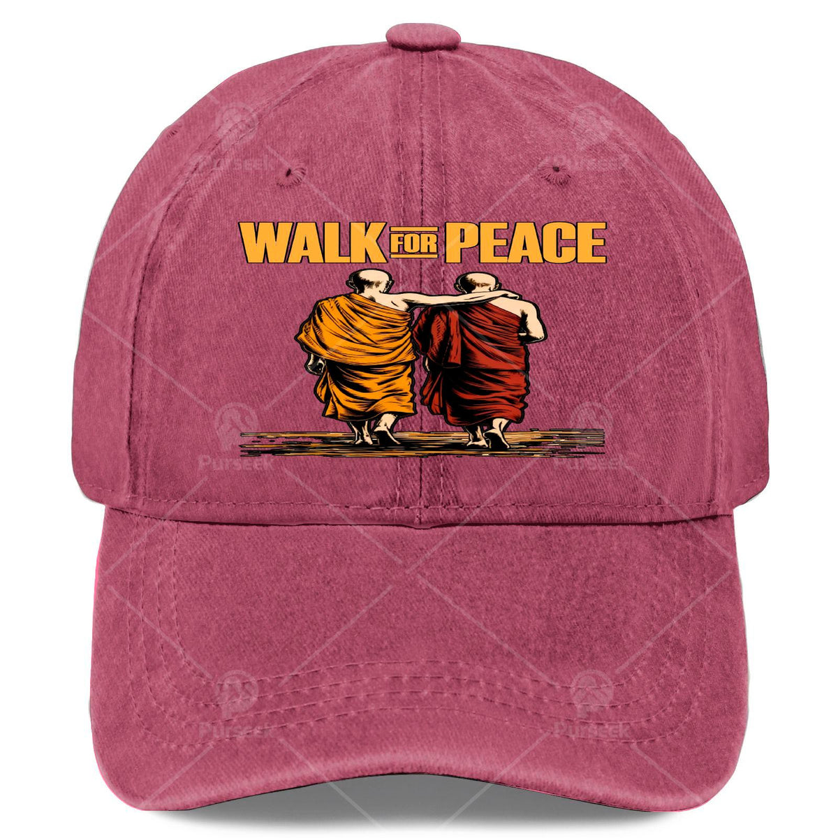 Unisex Vintage Washed Baseball Hat Featuring a Bold Quote about Walking for Peace with Monks