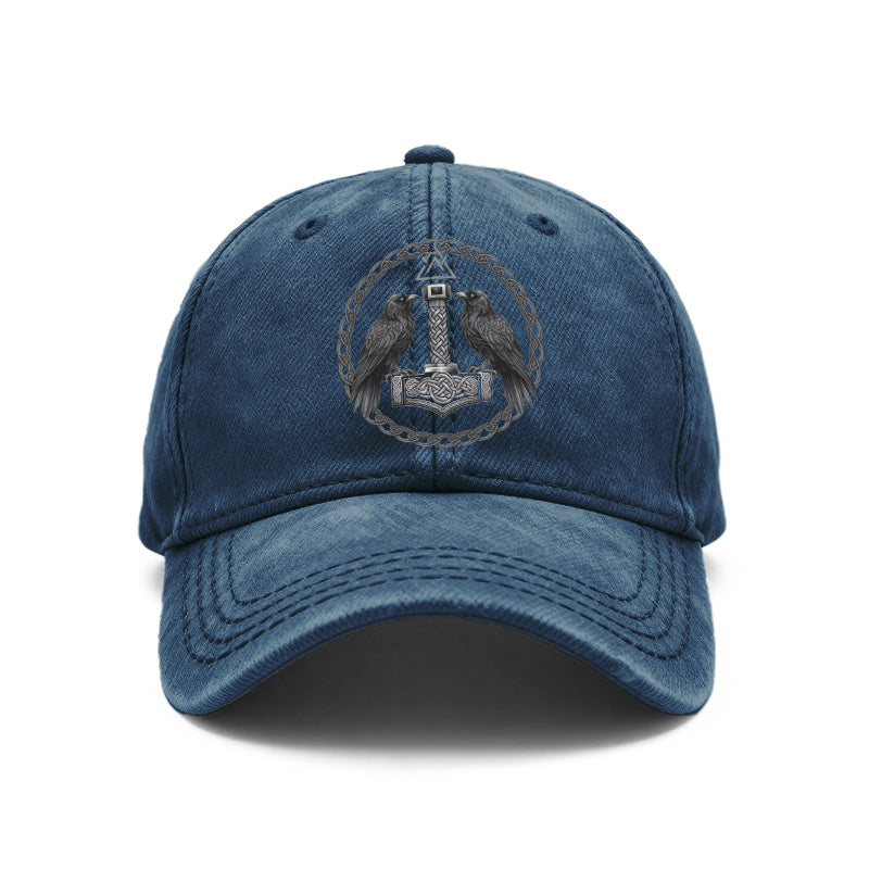 A Viking Raven And Thor'S Hammer Norse Mythology Baseball Cap - Adjustable Unisex Viking Design, Suitable for Outdoor And Everyday Casual Wear, a Gift for Both Men And Women, And a Viking-Themed Accessory for Daily Use And Themed Events