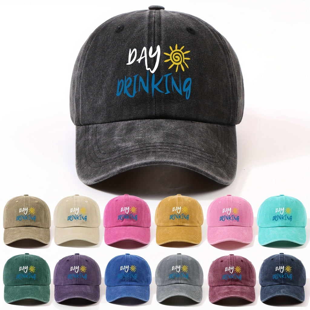 Retro Worn-Out Baseball Cap Featuring a "Daily Drink" Sun Design - Adjustable, Lightweight, Unisex Outdoor Hat Ideal for Biking, Everyday Use, And Festive Gatherings - Available in Various Colors (Black, Dark Gray, Pink, Military Green, Etc.)