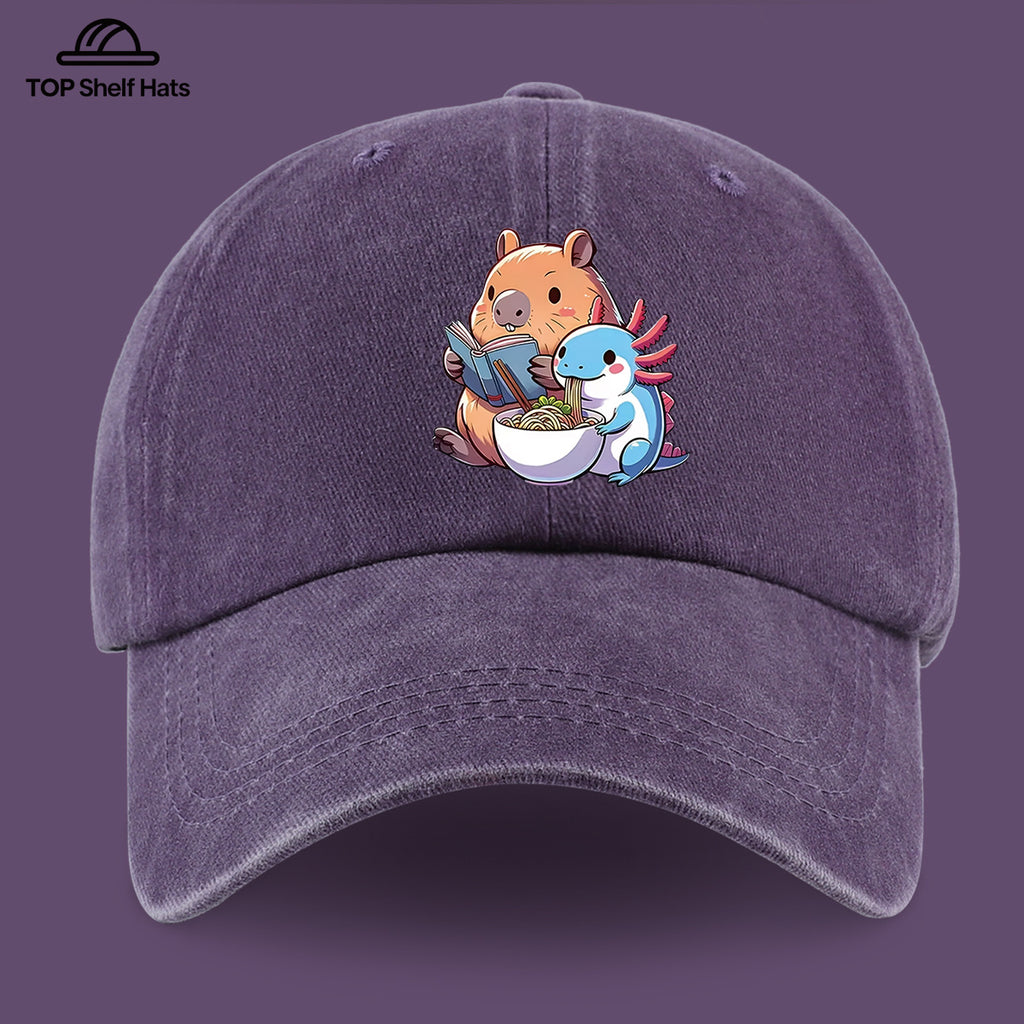 1pc Cap Compatible for Women & Men - Capybara & Salamander Print Adjustable Snapback, Lightweight Breathable Unisex Outdoor Hat with Capybara & Salamander, Valentine'S Gift, Casual Wear For, Beach, Daily Use (Ideal for For)