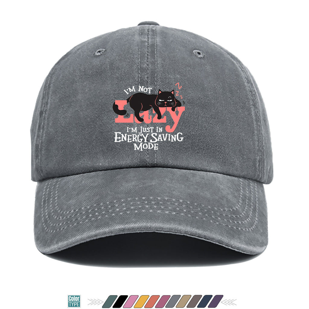 1pc "LAZY" Letter Print Baseball Cap with Lazy Black Cat Print, Fashionable Casual Duckbill Cap, Unisex Adjustable Street Style Sun Hat, for Daily Outings, Café Lounging, Weekend Lounging, Friend Gatherings, Daily Wear, Shopping, Park Strolls
