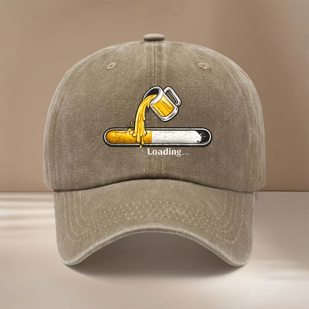 Beer Loading Graphic Baseball Cap, Highly Versatile for Styling, Curved Brim Hat, Unisex, Vintage Distressed Look, for Carnival Parties, Gatherings, Camping, Hip-Hop Hat, Lightweight and Comfortable Duckbill Cap,  Adjustable Size, Six-Panel Hat