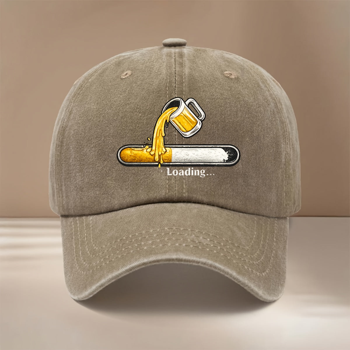 Beer Loading Graphic Baseball Cap, Highly Versatile for Styling, Curved Brim Hat, Unisex, Vintage Distressed Look, for Carnival Parties, Gatherings, Camping, Hip-Hop Hat, Lightweight and Comfortable Duckbill Cap,  Adjustable Size, Six-Panel Hat