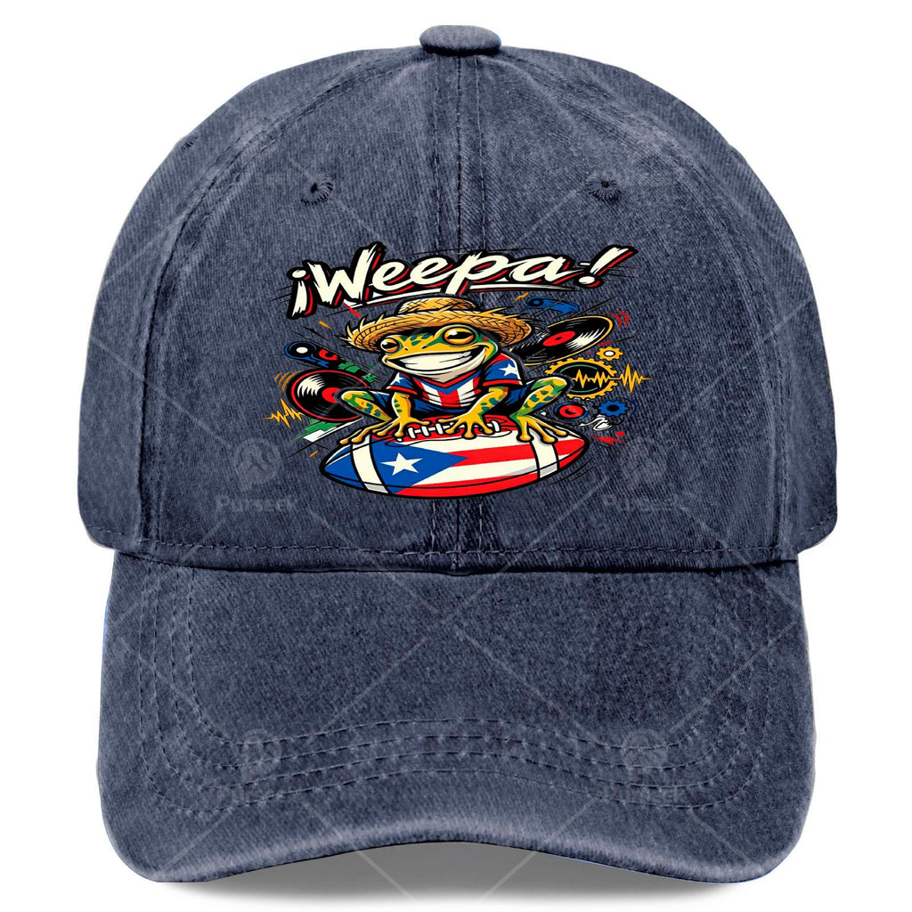 Coqui Frog Weepa Puerto Rico Flag Football Baseball Hat Unisex Soft Washed