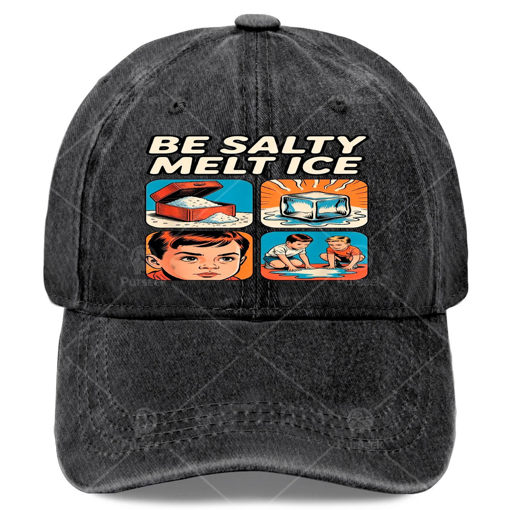 Unisex Fashion Baseball with a Washed And Distressed Look, Featuring The Humorous Phrase 'Stay Salts Melt I CE' As a Fun Gift