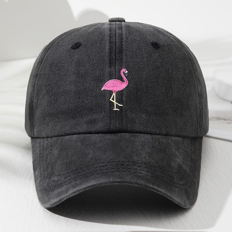 Unisex Embroidered Flamingo Soft Top Baseball Cap, Vintage Men'S Hat, Women'S Fashion Outdoor Cap with Adjustable Circumference, Suitable for Outdoor Sports, Fishing, Hiking, And Camping