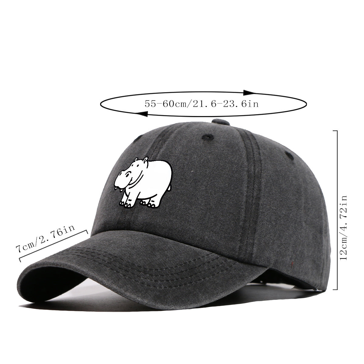 1pc Cartoon Hippopotamus Black And White Line Print Baseball Cap, Comfortable Breathable Duckbill Hat, Fashionable Cute Easy Unisex Adjustable Casual Daily Outing Hat, Vacation Hat, Bestie Couple Matching Hat, Suitable for Shopping, Picnic, Walking