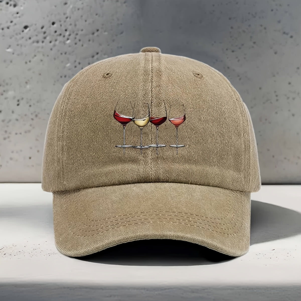 Men's & Women's Adjustable Snapback Baseball Cap with Wine-Themed Print - Washed Curved Brim Hat Suitable for Wine Tasting, Parties, Travel - Lightweight Textured Unisex Cap for Outdoor, Daily Wear, Wine Culture Enthusiasts