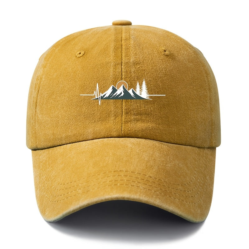 Unisex Fashion All-Match Printed Radio Wave Mountain Peak Baseball Cap, Classic Retro Washed Outdoor Lightweight Curved Brim Hat, Trucker Cap, Suitable for Outdoor Vacation Travel Camping And Casual Occasions, Holiday Party Hip-Hop Hat