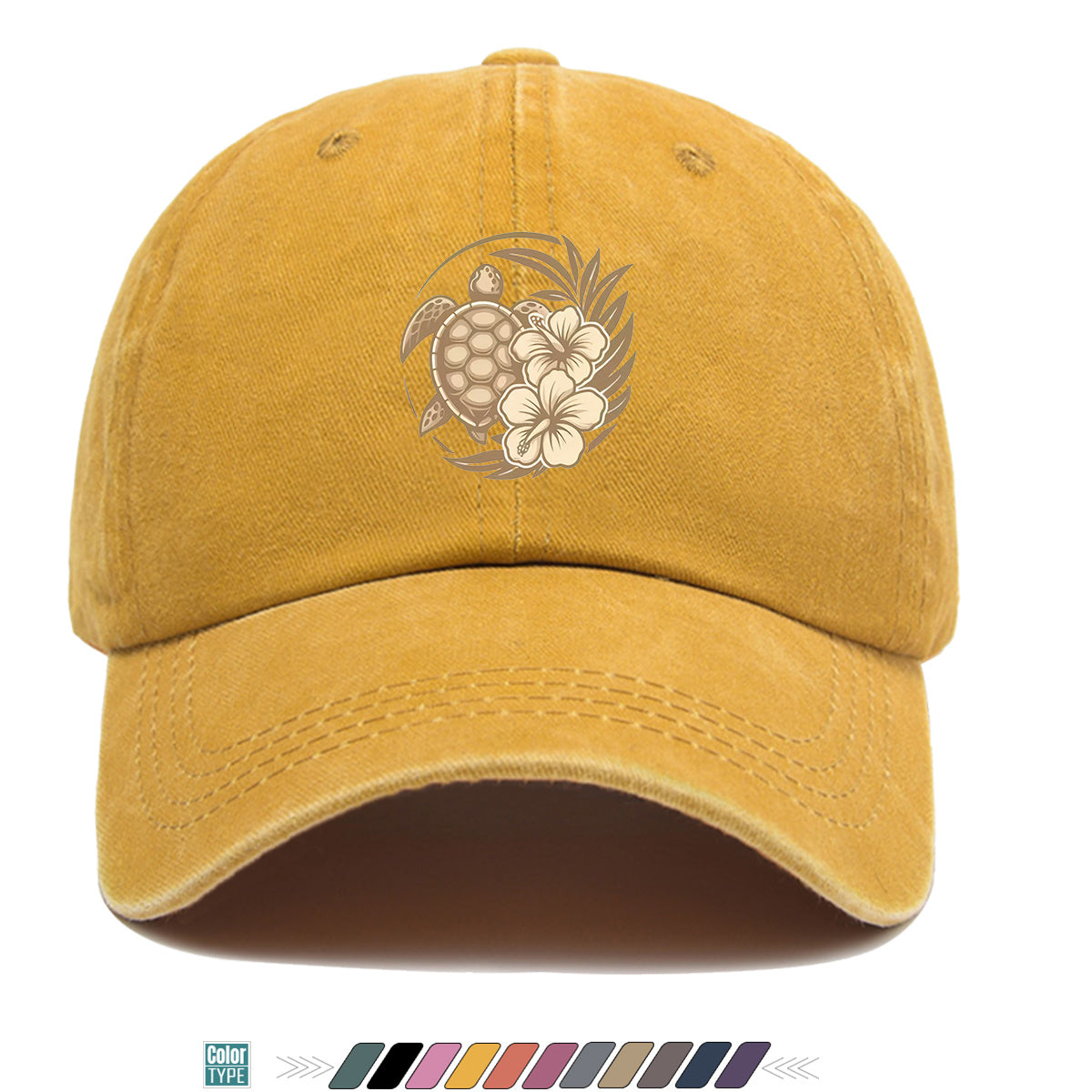 1pc Sea Turtle And Hibiscus Print Baseball Cap, Breathable Sun Hat, Retro Elegant Design, Unisex Adjustable Cap, Casual Vacation Beach Hat, Outdoor Travel Hiking Hat, Daily Wear Fashion Hat, Seaside Play Sun Hat, Holiday Birthday Gift