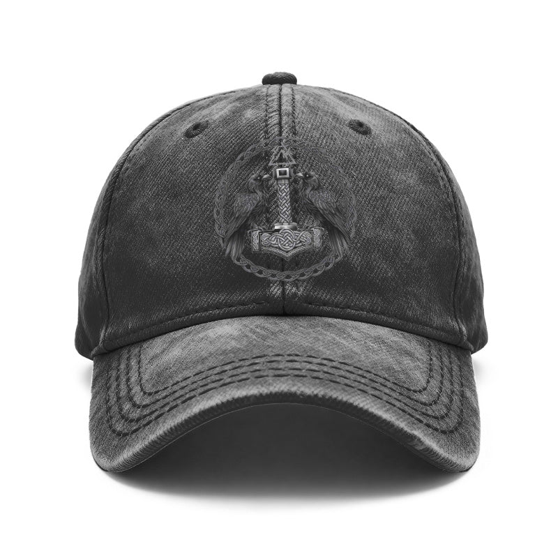 1pc Viking Raven & Mjolnir Norse Mythology Baseball - Adjustable Unisex Viking Design Suitable for Outdoor, Casual Wear, Gifts for Men & Women, Viking Themed Apparel for Everyday Use and Themed Events