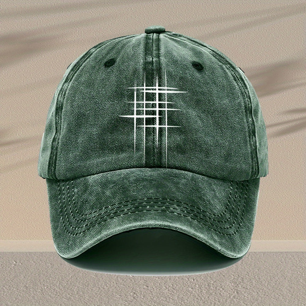 Men'S Vintage Washed Baseball Cap - Adjustable, Lightweight, Geometric Print Design, Essential for Casual Outfits, Available in Multiple Styles, Non-Stretch Fabric, Great Gift Option