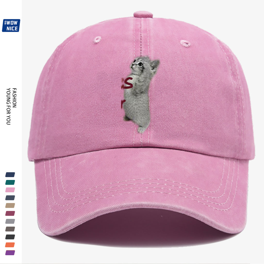 1pc "YES SIR" Text and Cute Kitten Print Baseball Cap, Unisex, Slimming Fit. Fashionable Casual Style, Adjustable Size. Suitable for Daily Outings, Shopping, Parties, Travel, and Outdoor Activities. Versatile and Practical, a Thoughtful Gift