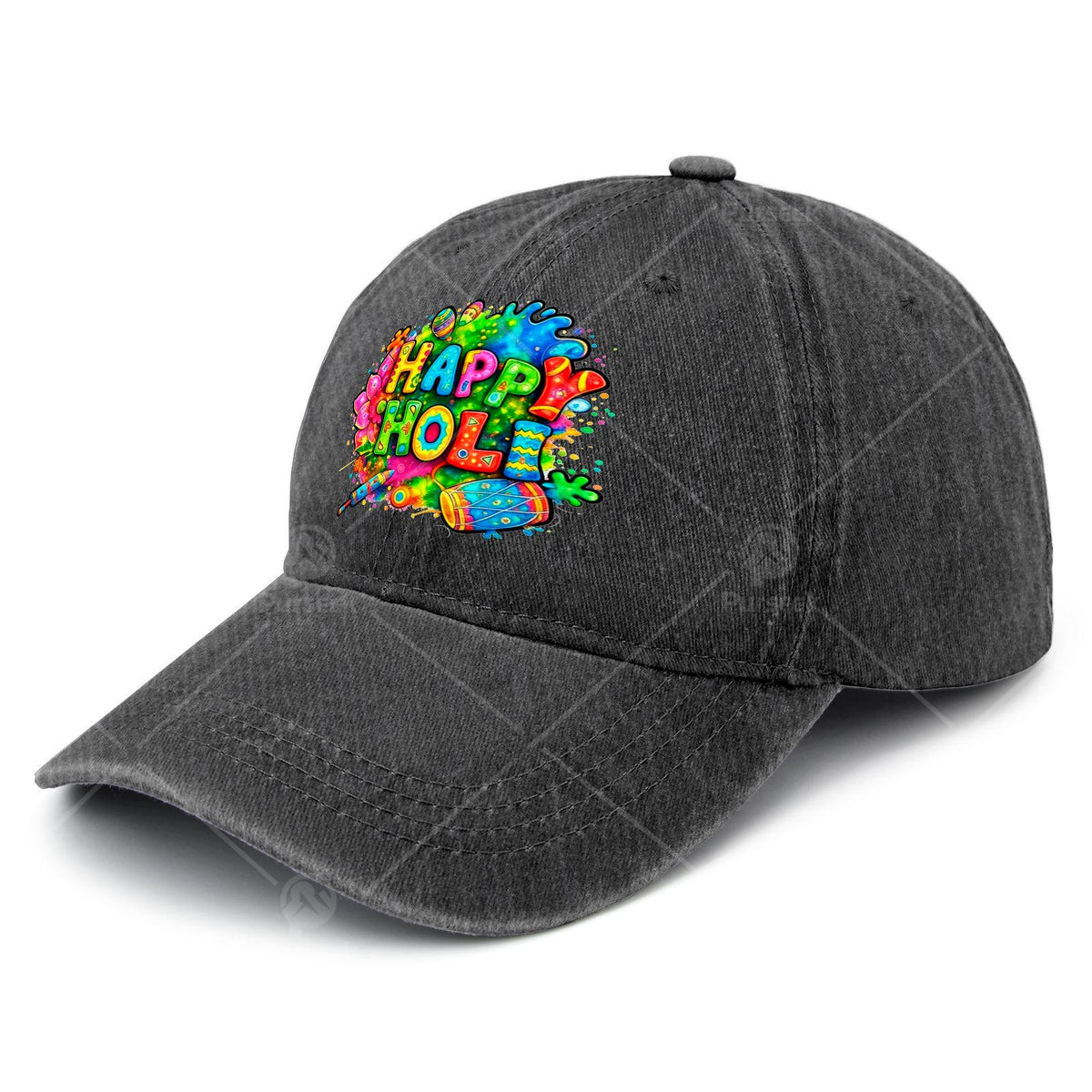 Indian Holi Festival Baseball - Retro Full-Body Print Hindu Cultural Hat Suitable for Christmas, 4th of, Events, Round Top with Bend Brim, Hand Washable for Holi & Casual Wear