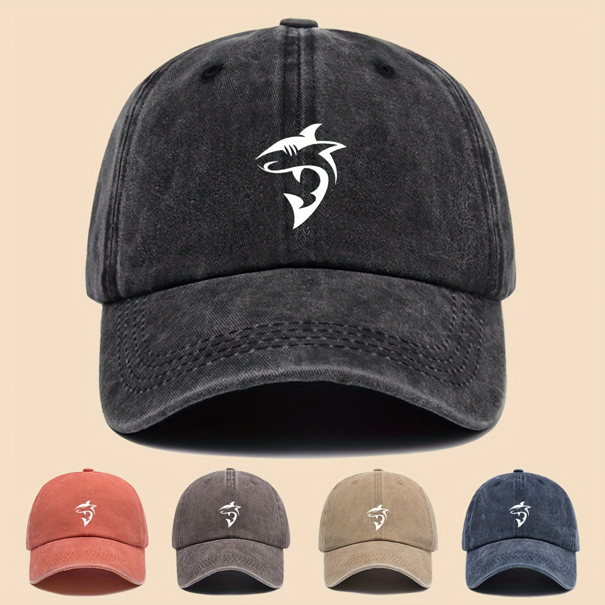 1 Unisex Ocean-themed Baseball Cap with White Shark Print - Breathable Adjustable Dad Hat for Skateboarding, Hiking, Fishing | Stylish Couple's Outdoor Accessory, Perfect Gift for Birthdays, Christmas, Halloween, Thanksgiving | Black Casual Hat |