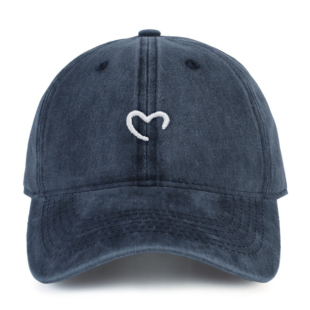 Women'S Heart-Shaped Embroidered Vintage Washed Baseball Cap, Adjustable Size, Suitable for Urban Vacation Wear