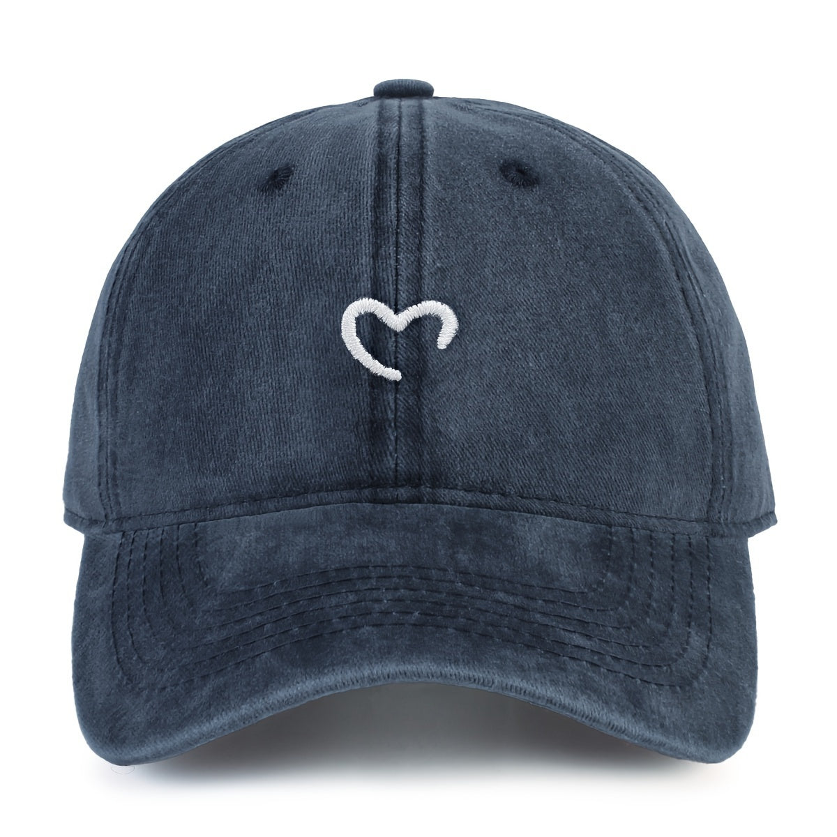 Women'S Heart-Shaped Embroidered Vintage Washed Baseball Cap, Adjustable Size, Suitable for Urban Vacation Wear