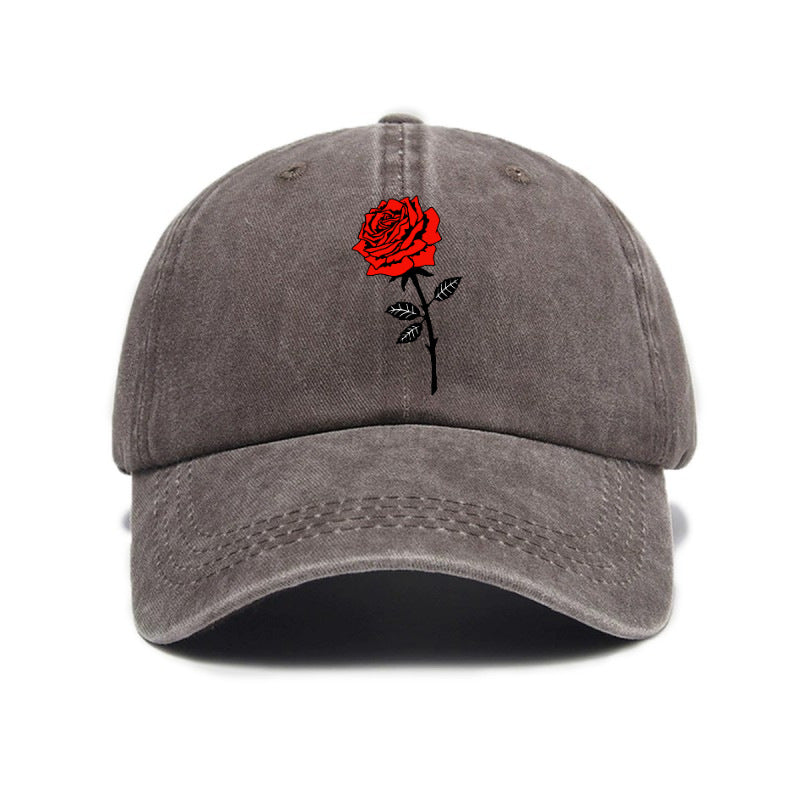 Washed Distressed Printed Baseball Cap Adult Easy Casual Style Rose Flower Print Washed Distressed Soft Top Vintage Baseball Cap Unisex All-Match Hat