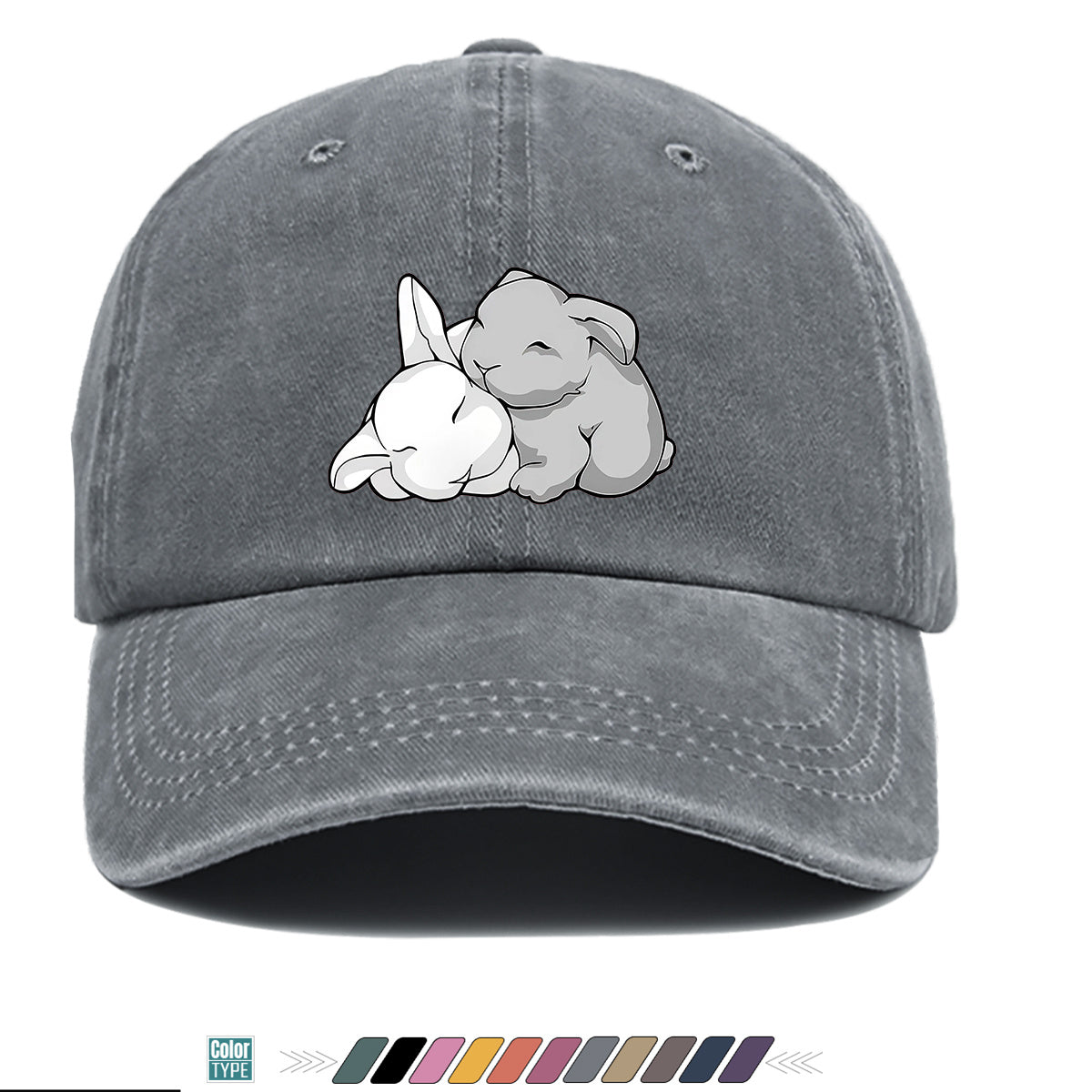 1pc Cuddling Cartoon Rabbits Print Baseball Cap, Soft and Adorable Animal Pattern Hat, Comfortable and Breathable Sun Hat, Stylish Simple  Hat, Unisex Adjustable Baseball Cap, Daily Casual Hat, Couple's Date Hat, Suitable for Daily Outings