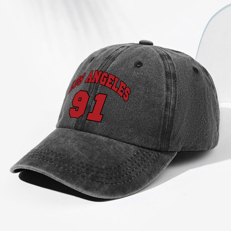 Unisex LOS ANGELES 91 Letter Print Washed Vintage Baseball Cap, Fashionable Sun Outdoor Hat for Men and Women, Adjustable Fit Trucker Hat Suitable for All Seasons and Daily Wear