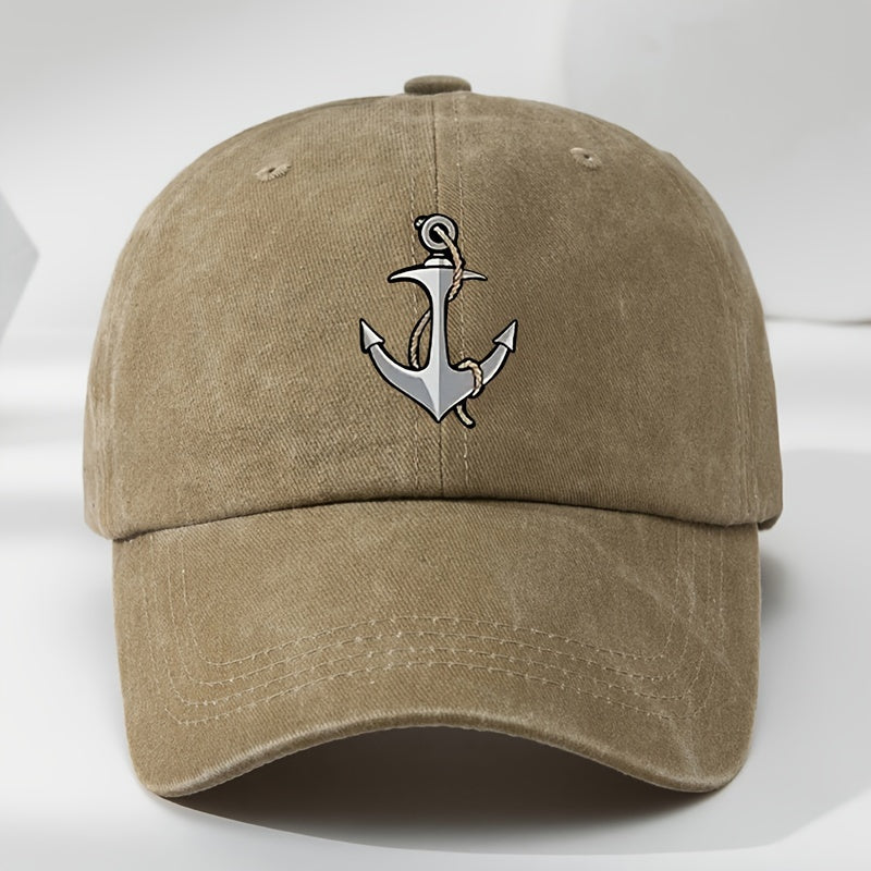 Vintage Anchor Print Baseball Cap - Adjustable, Soft Top Casual Hat for Men, Polyester