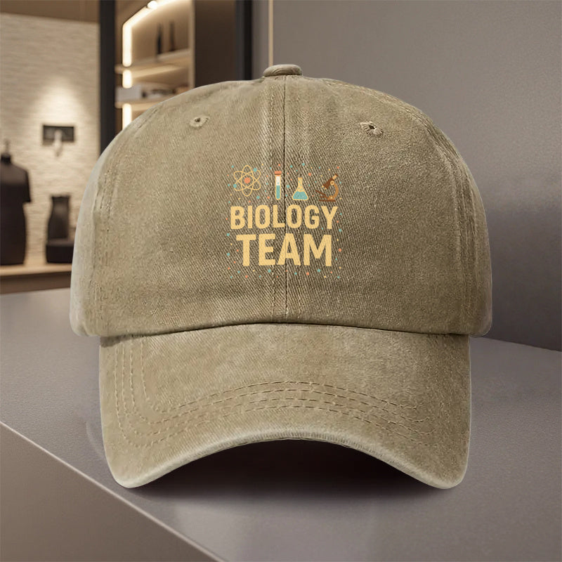 1pc, Adjustable Baseball Cap Featuring the "BIOLOGY TEAM" Design. Made of Lightweight Polyester with Printed Details, It's Suitable for Outdoor Sports and Camping Enthusiasts, as Well as Scientists, Biologists, Teachers, Students, Researchers.