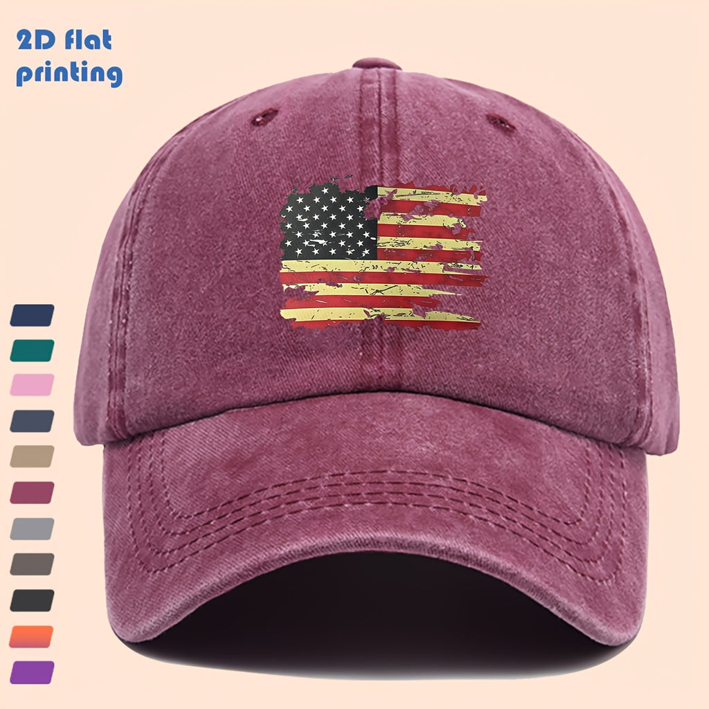 Distressed-Cut USA Flag Baseball Cap with Star-And-Striped Print, Suitable for Daily Wear, Stylish And Trendy Decorative Sun Hat, Comfortable And Lightweight Trucker Sun Hat, Adjustable Strap Dad Hat, Perfect for Street Casual Wear