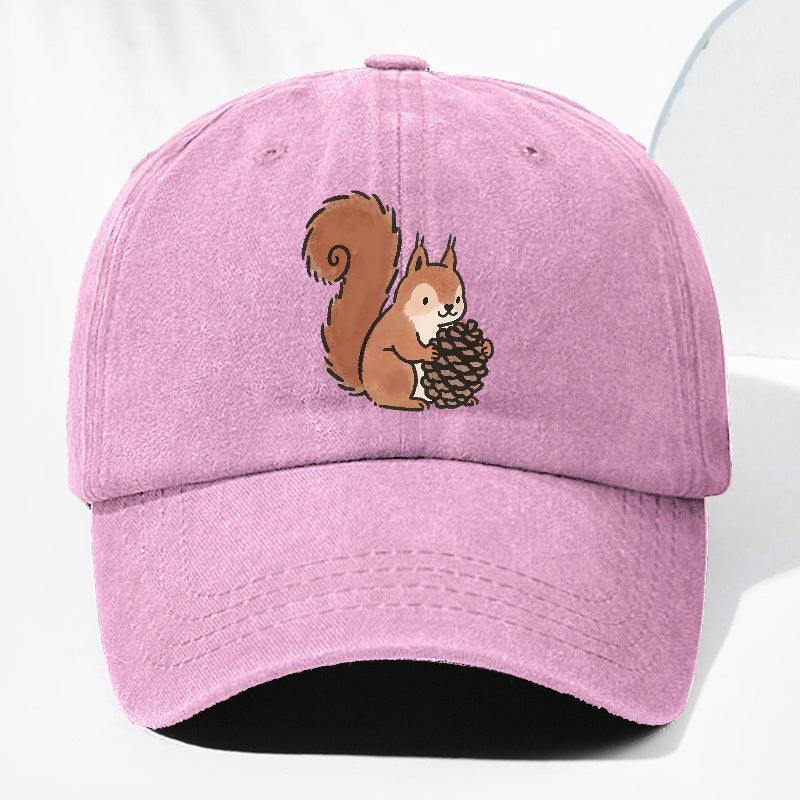Unisex Squirrel Print Washed Vintage Baseball Cap, Fashionable Sun Outdoor Hat for Men and Women, Adjustable Trucker Hat Suitable for All Seasons and Daily Wear