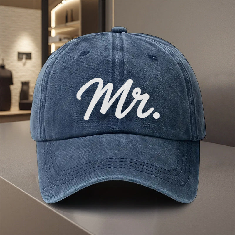1pc Mr. Lettering Adjustable Baseball Cap for Men & Women - Lightweight Polyester Snapback Trucker Hat, Breathable Sun Protection, All-Season Outdoor Sports, Camping, Casual Unisex Cap for Youth, Adults, Seniors (Black with White Cursive Lettering), Washa