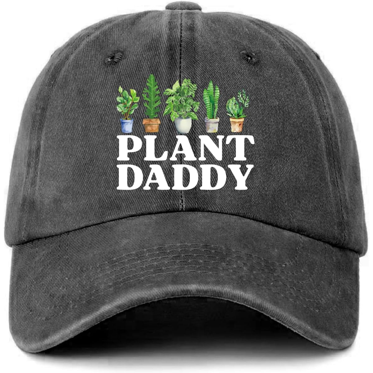 Men'S Vintage Plant Dad Baseball Cap - Distressed Washed Black Adjustable Snapback with Potted Plant Pattern And "PLANT DADDY" Print - Fun Gardening Gift for Father, Husband, Or Plant Lover (Birthday Gift)