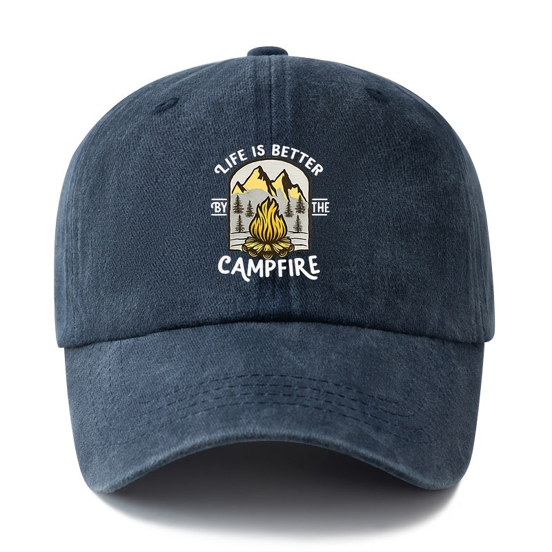 A Unisex, Fashionable and Versatile Printed Campfire Camping Baseball Cap, a Classic Retro Washed Outdoor Lightweight Curved Brim Cap, a Trucker Baseball Cap, Suitable for Outdoor Vacations, Travel, Camping and Other Casual Occasions, a Hip-hop Cap F
