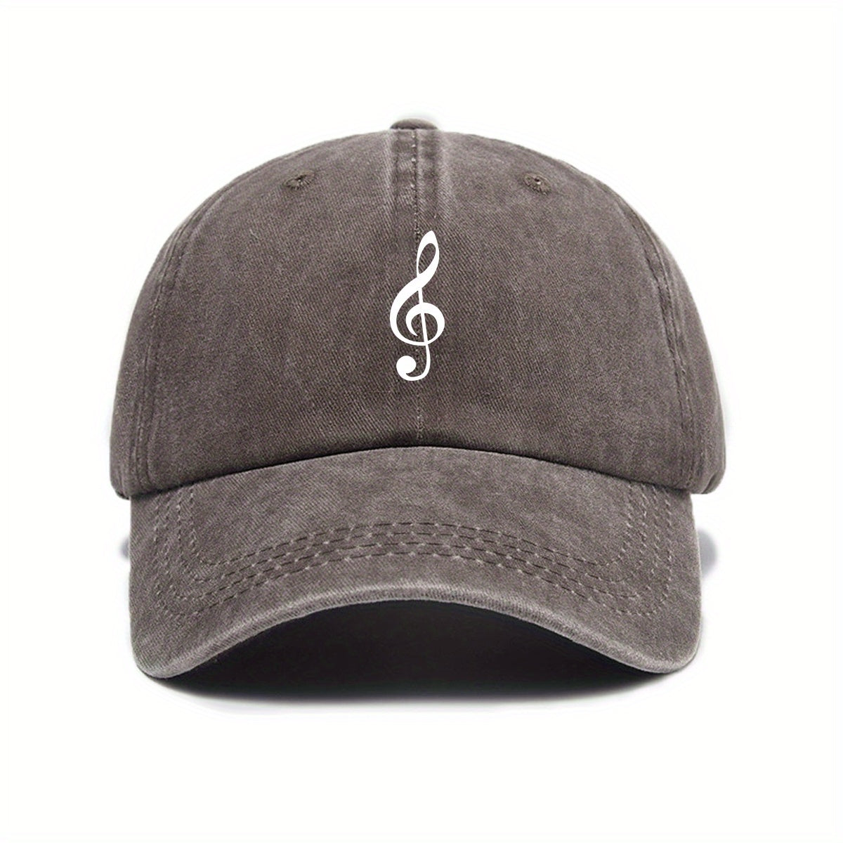 Unisex Adjustable Baseball Cap with Treble Clef Print, Urban Retro Washed Design, Available in 5 Colors (Black/Dark Gray/Purple/Mustard Green/Midnight Blue), Outdoor Casual Hat, Street Fashion, Breathable Fabric, Vintage Style