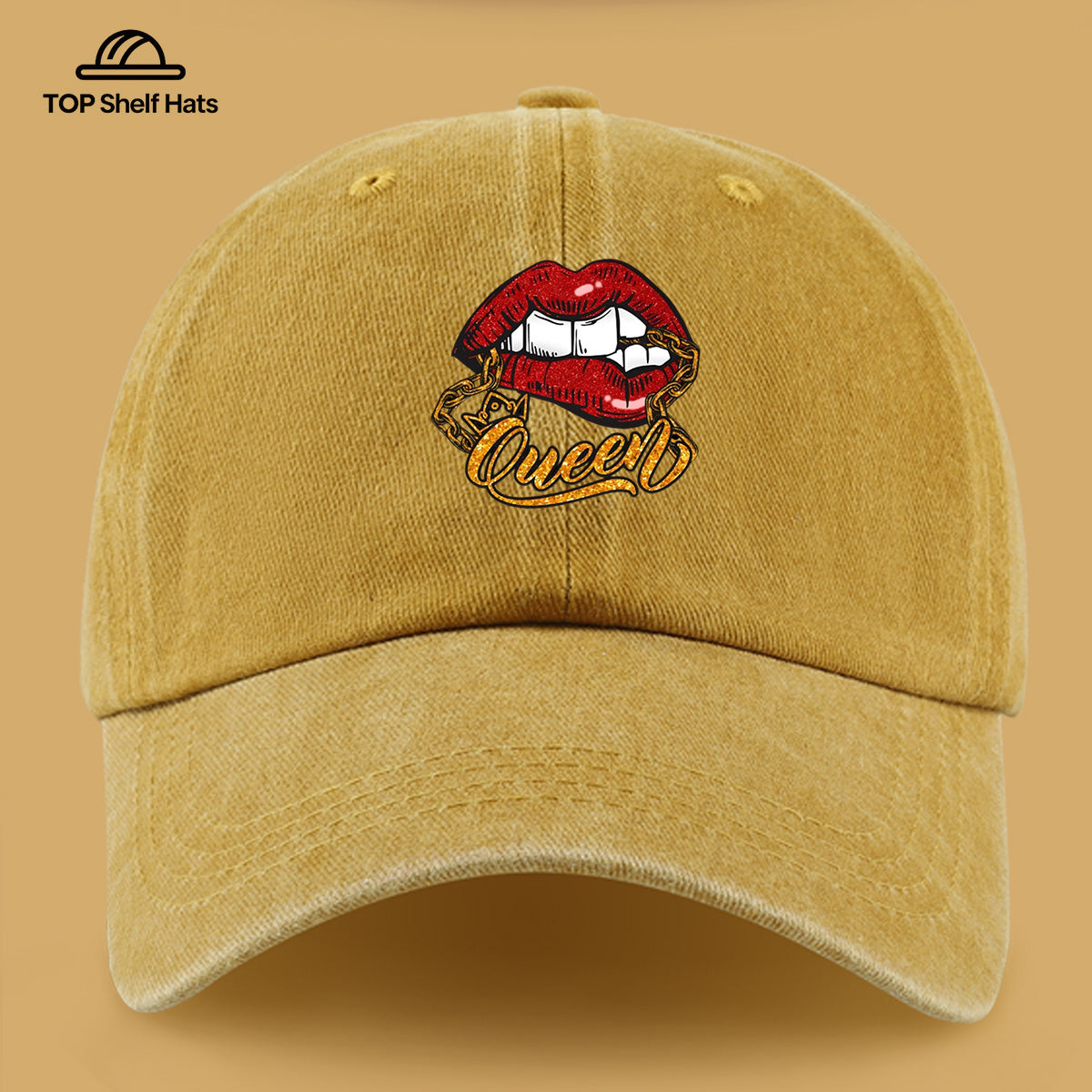 1pc Red Lip Golden Chain Queen Print Baseball Cap, Individual Trendy Dad Hat, Fashionable Street Style Casual Hat, Unisex Adjustable Size, Hip-Hop Street Dance Hat, Best Friend Outing Styling Hat, Music Festival Trendy Essential Hat