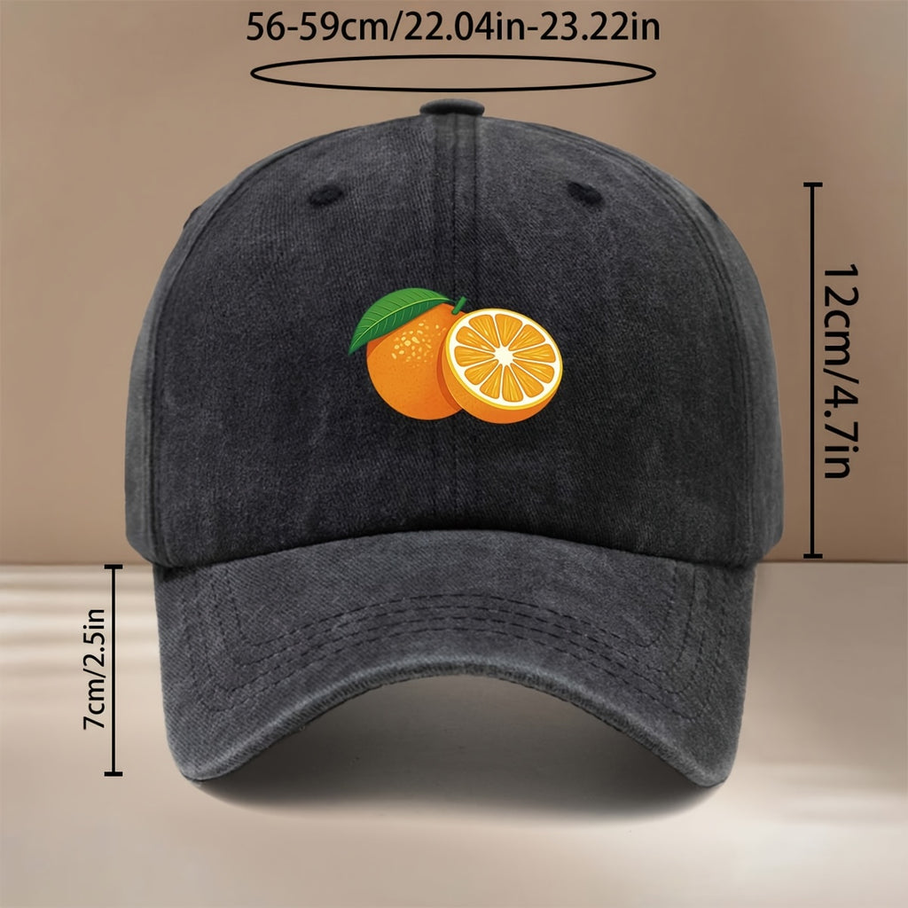 This Is a Baseball Cap with a Fresh Orange Slice Print Pattern. It's a Trendy, , Adjustable-size Curved-brim Hat Suitable for Both Men and Women. The Lightweight and Comfortable Snapback Cap Is Perfect for Outdoor Sports, Dinners, Camping, and Other