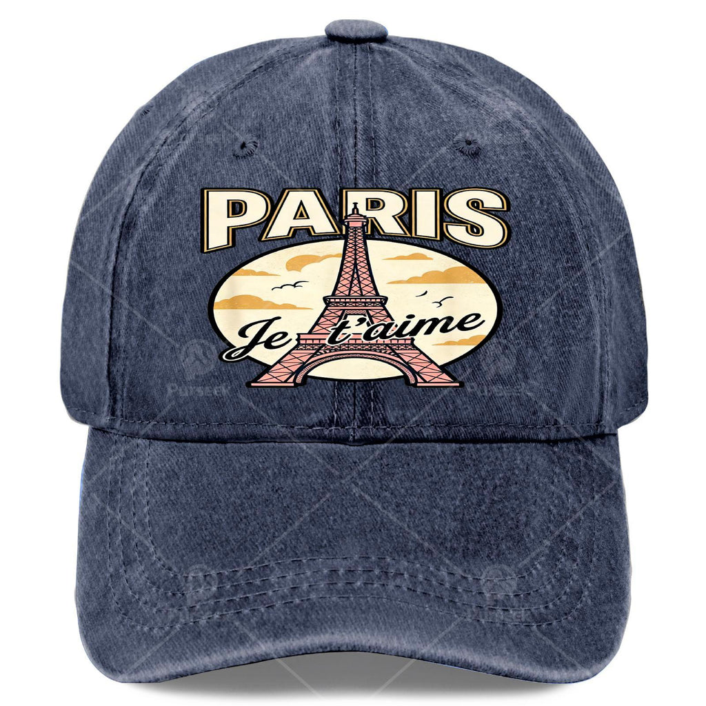 Paris Eiffel Tower Je Taime Vintage Baseball - Retro French Souvenir Hat Suitable for Travel, Unisex &, Iconic Eiffel Tower Print, Round Top for Christmas Gifts, 4th of Events, Casual Wear