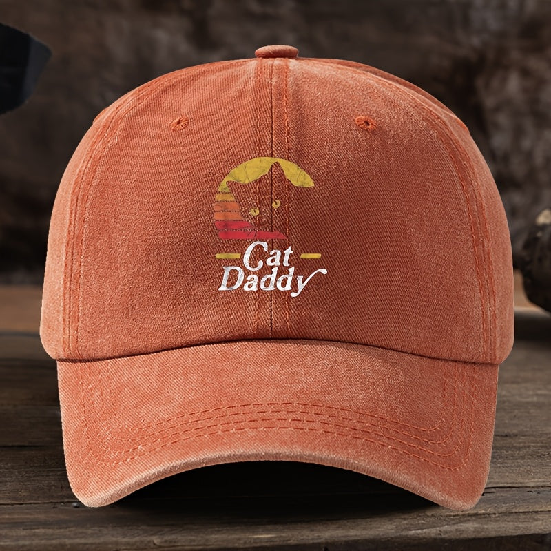 Fun Cat Print Baseball Cap Classic Washed Distressed Retro Curved Brim Hat Outdoor Casual Sports Running Hiking Camping Fishing Hat Soft Comfortable Dad Hat Individual Street Rock Hip-Hop Hat