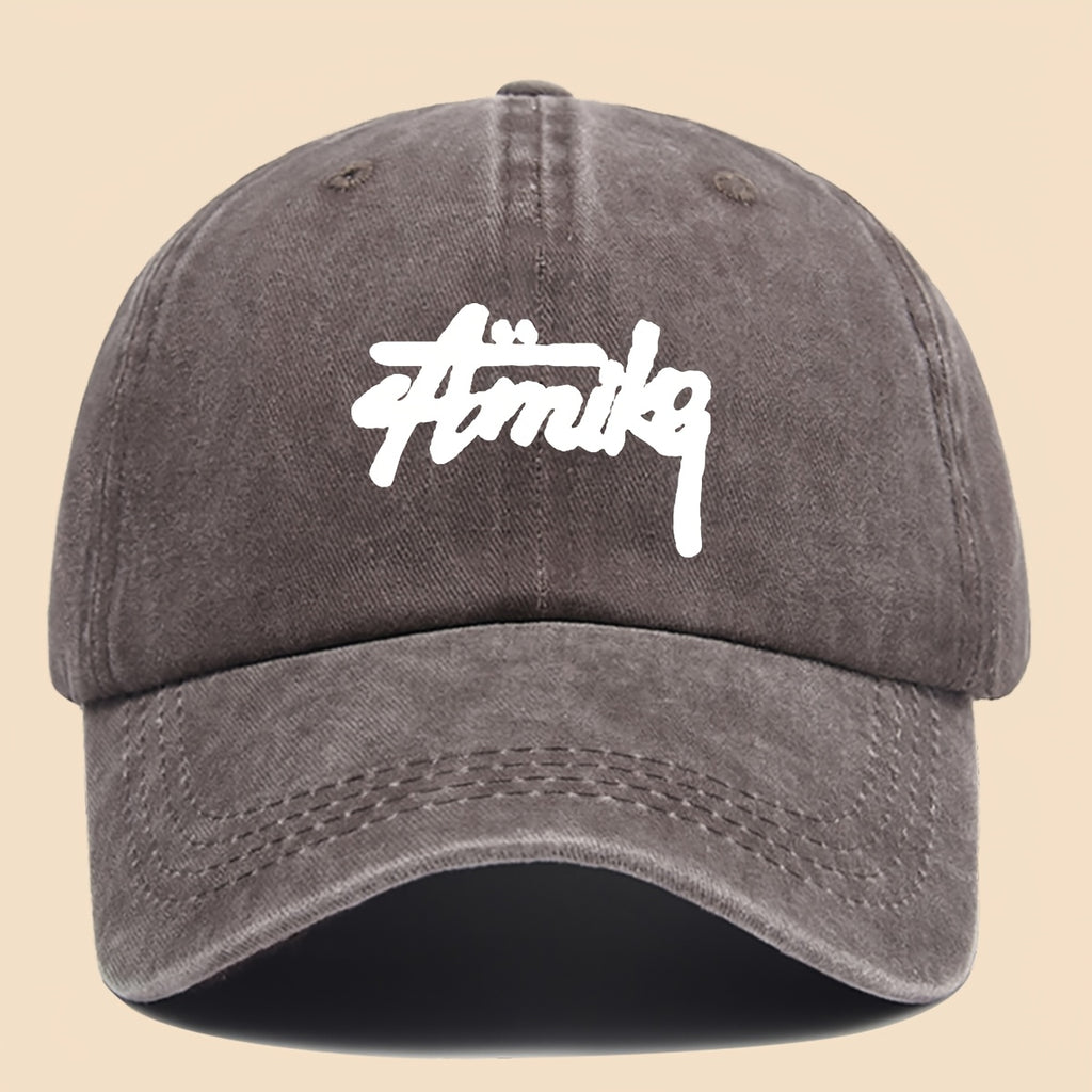 1pc AMIKE Printed Urban Cool Baseball Cap - Unisex Adjustable Washed Skate Cap for Outdoor Adventures, Breathable Fashion Unisex Design, Perfect for Hiking, Fishing, Dating - Ideal Gift for Teens, Couples, and Families for Birthdays/Holidays