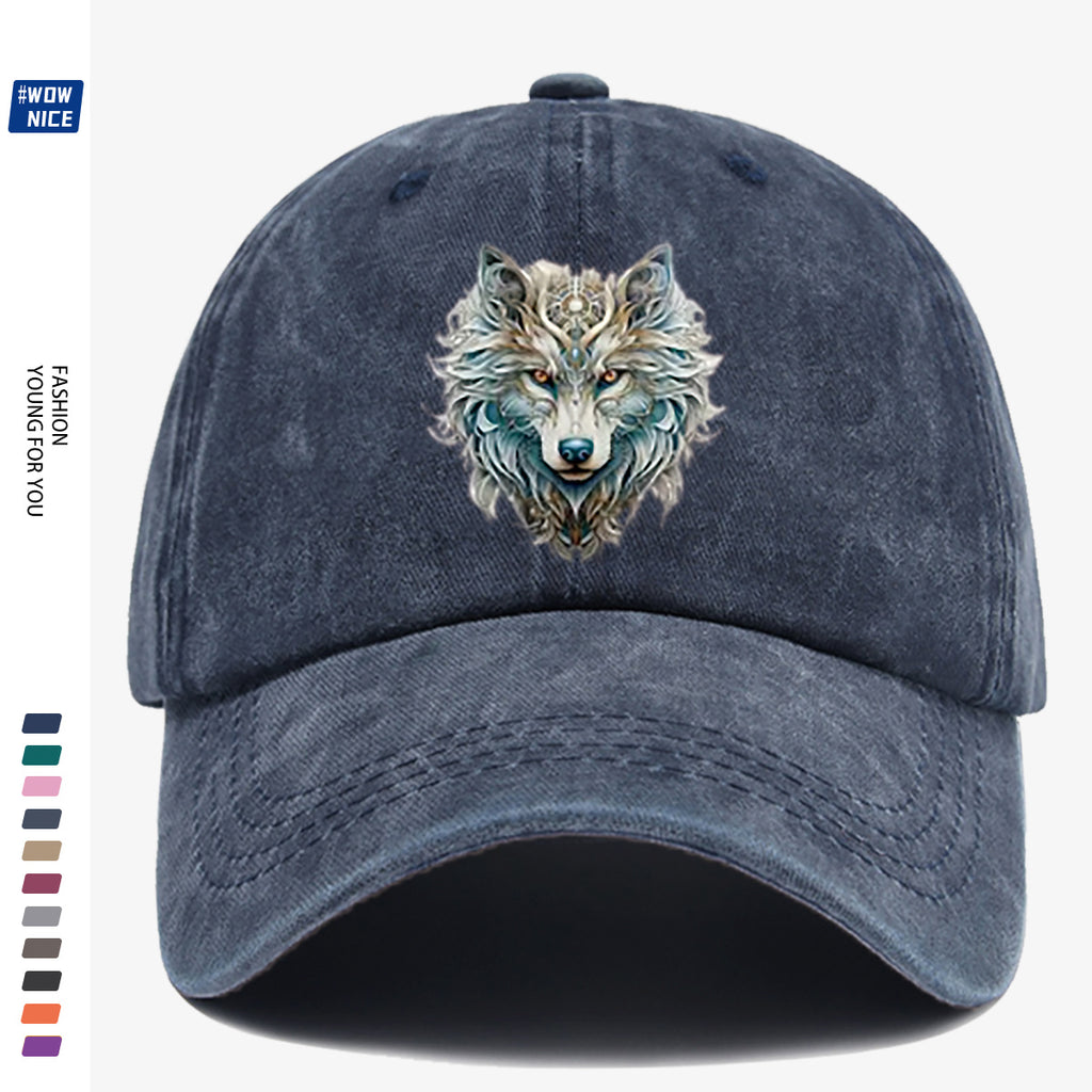 1pc Wolf Head Art Print Baseball Cap, Personalized Animal Pattern Design, Unisex Duckbill Hat, Wearing Makes You Look Slimmer And Smaller Face, Adjustable Size, Fashion Street Style, Daily Casual Versatile, Outdoor Activities, Shopping, Parties