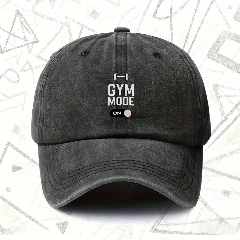 1pc, Vintage Washed Baseball Cap with GYM MODE ON Lettering, Unisex Solid Color Hat, Suitable for All Seasons, Ideal Gift for Fitness Enthusiasts, Parties, And Birthdays